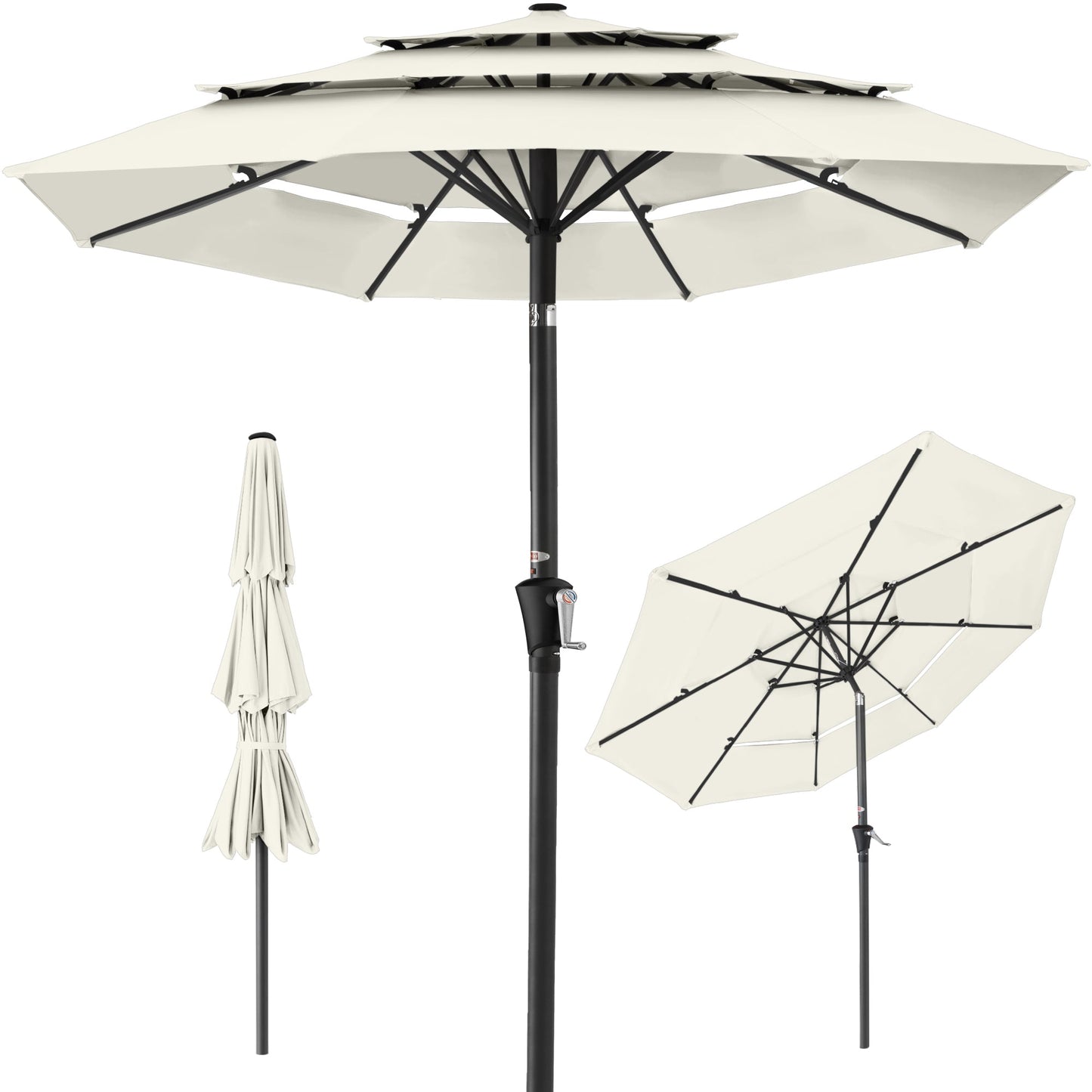 3-Tier Patio Umbrella w/ Tilt Adjustment, Crank - 10ft