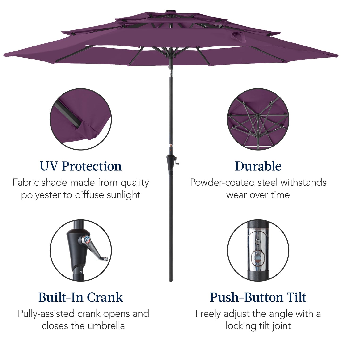 3-Tier Patio Umbrella w/ Tilt Adjustment, Crank - 10ft
