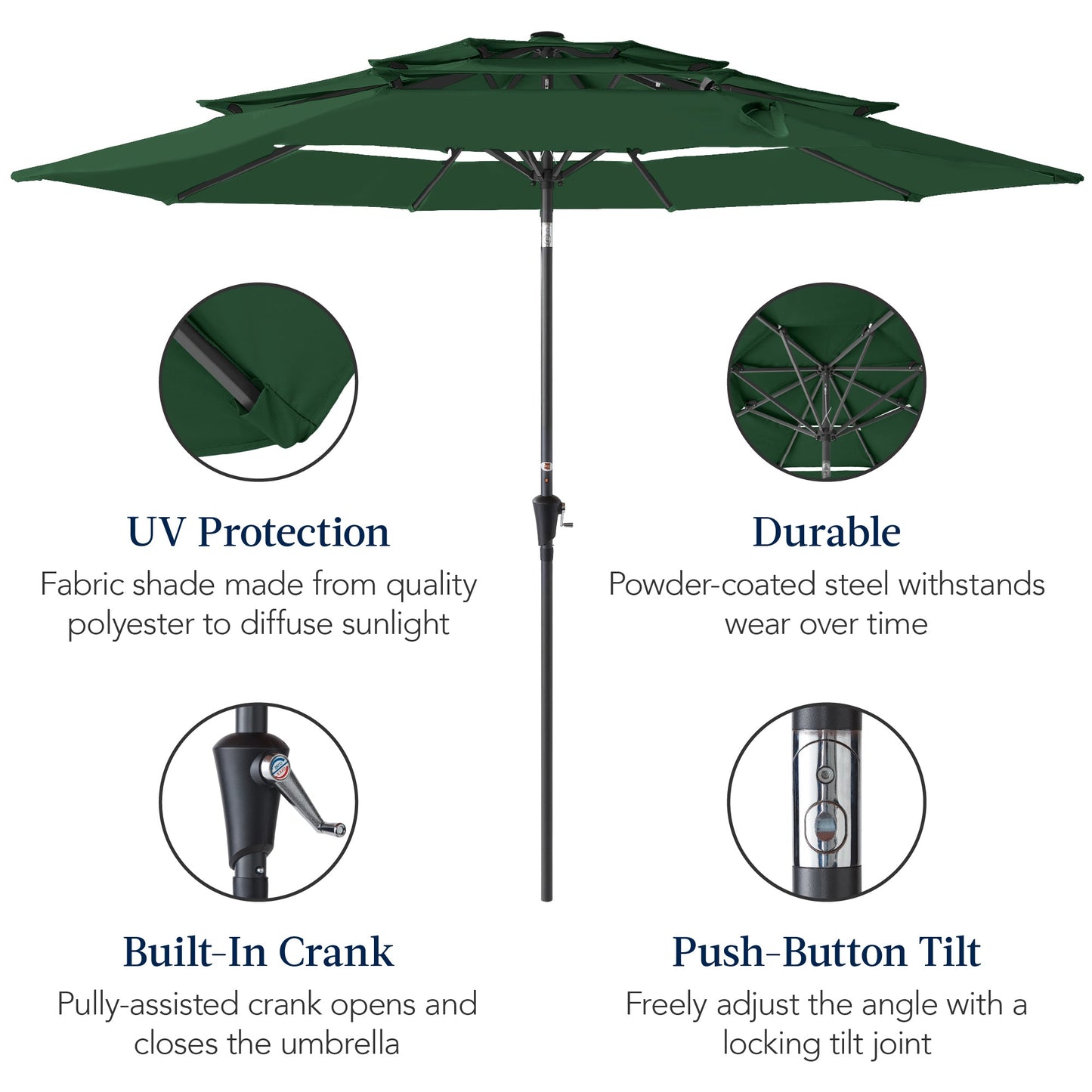 3-Tier Patio Umbrella w/ Tilt Adjustment, Crank - 10ft