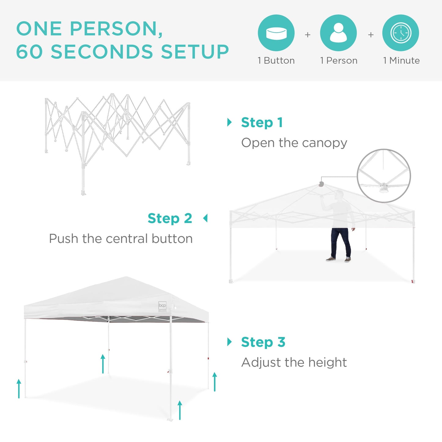 One-Person Setup Instant Pop Up Canopy w/ Case, 4 Weight Bags - 10x10ft
