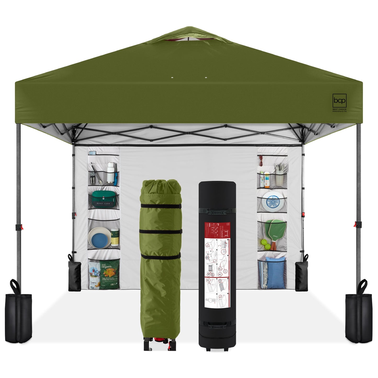 One-Person Setup Instant Pop Up Canopy w/ Side Wall, Carrying Case - 10x10ft