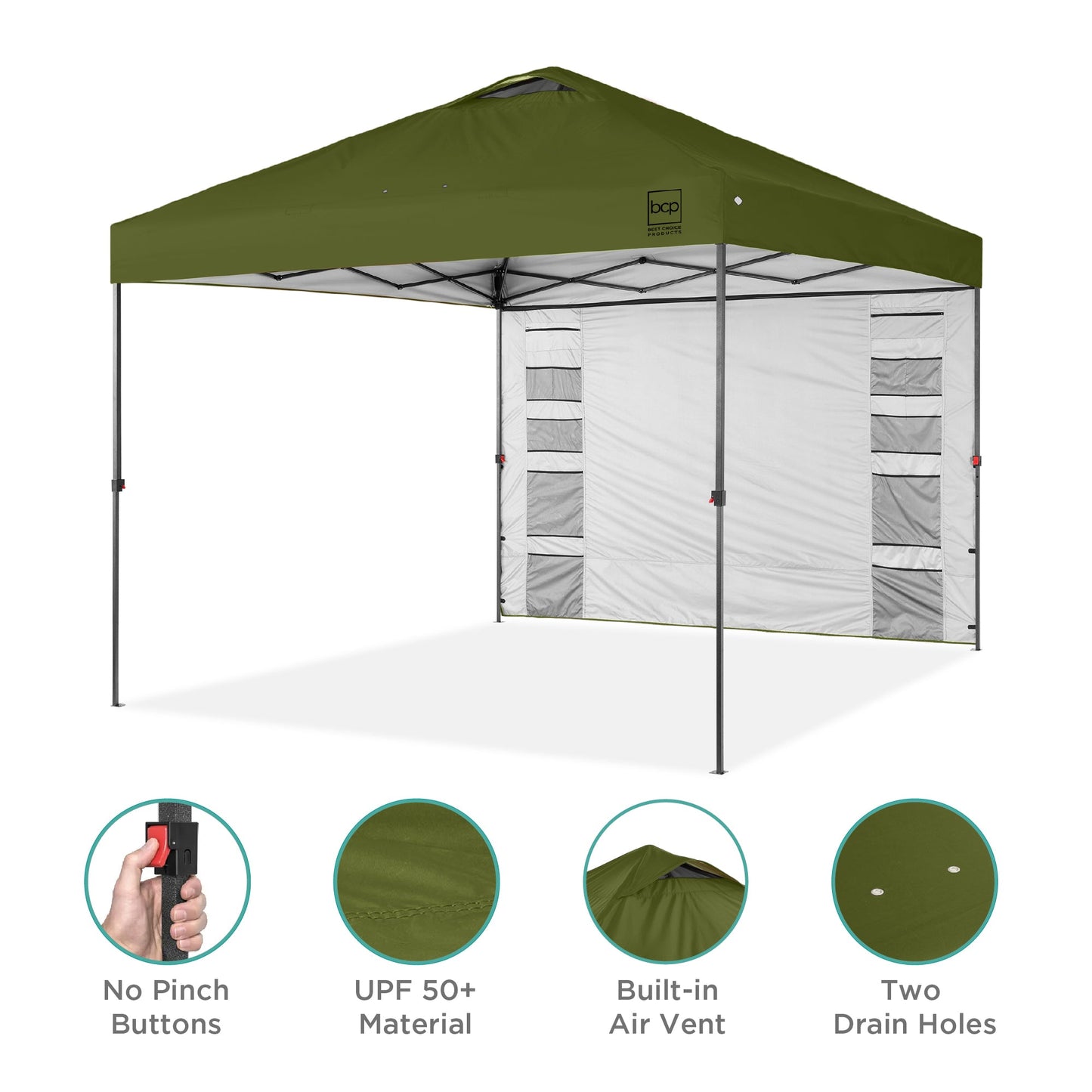 One-Person Setup Instant Pop Up Canopy w/ Side Wall, Carrying Case - 10x10ft