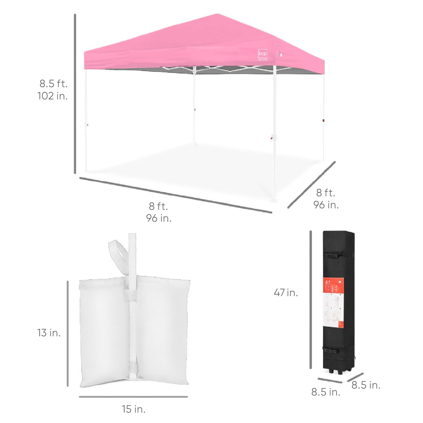 One-Person Setup Instant Pop Up Canopy w/ Case, 4 Weight Bags - 8x8ft