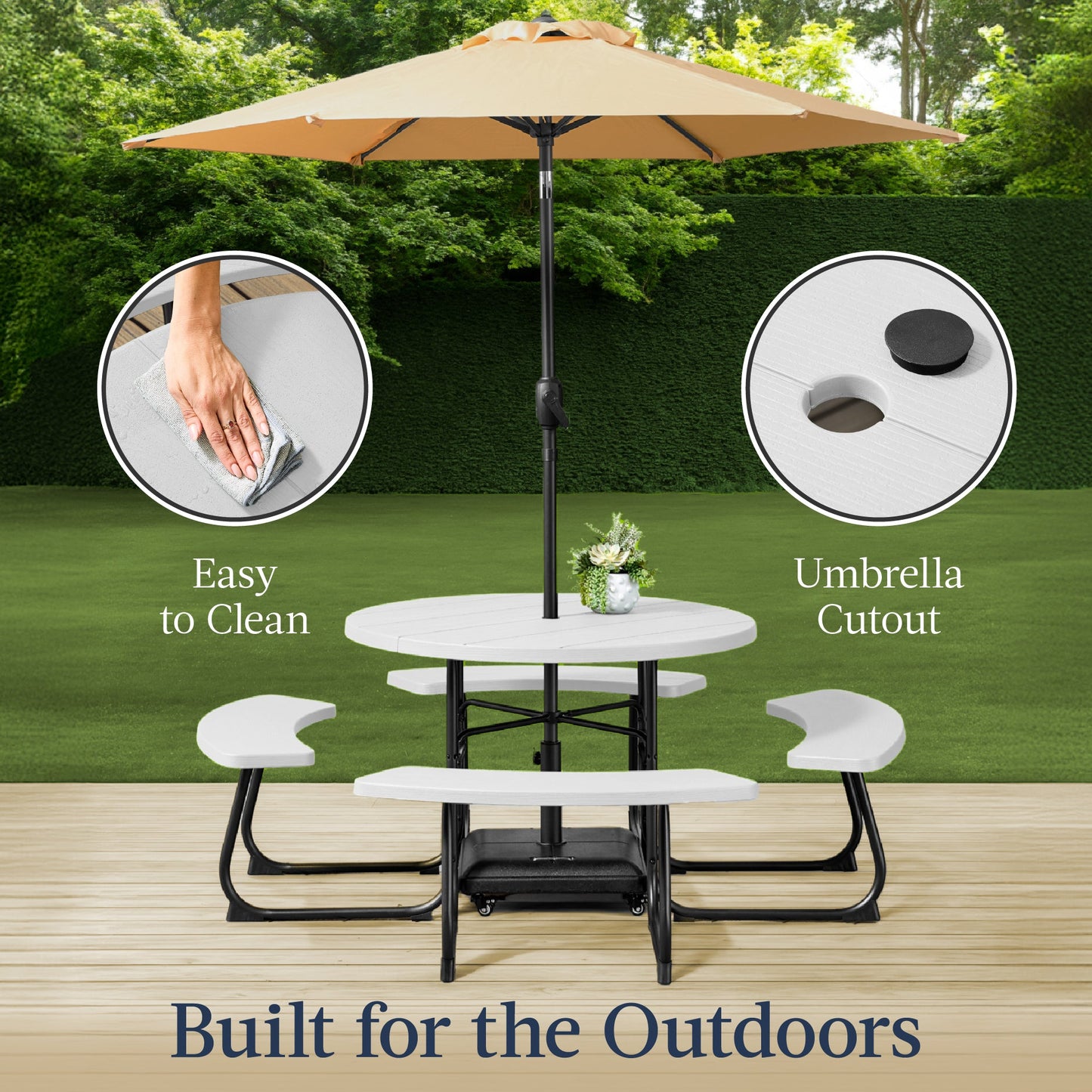 8-Person Circular Picnic Table w/ Umbrella Hole, 4 Benches