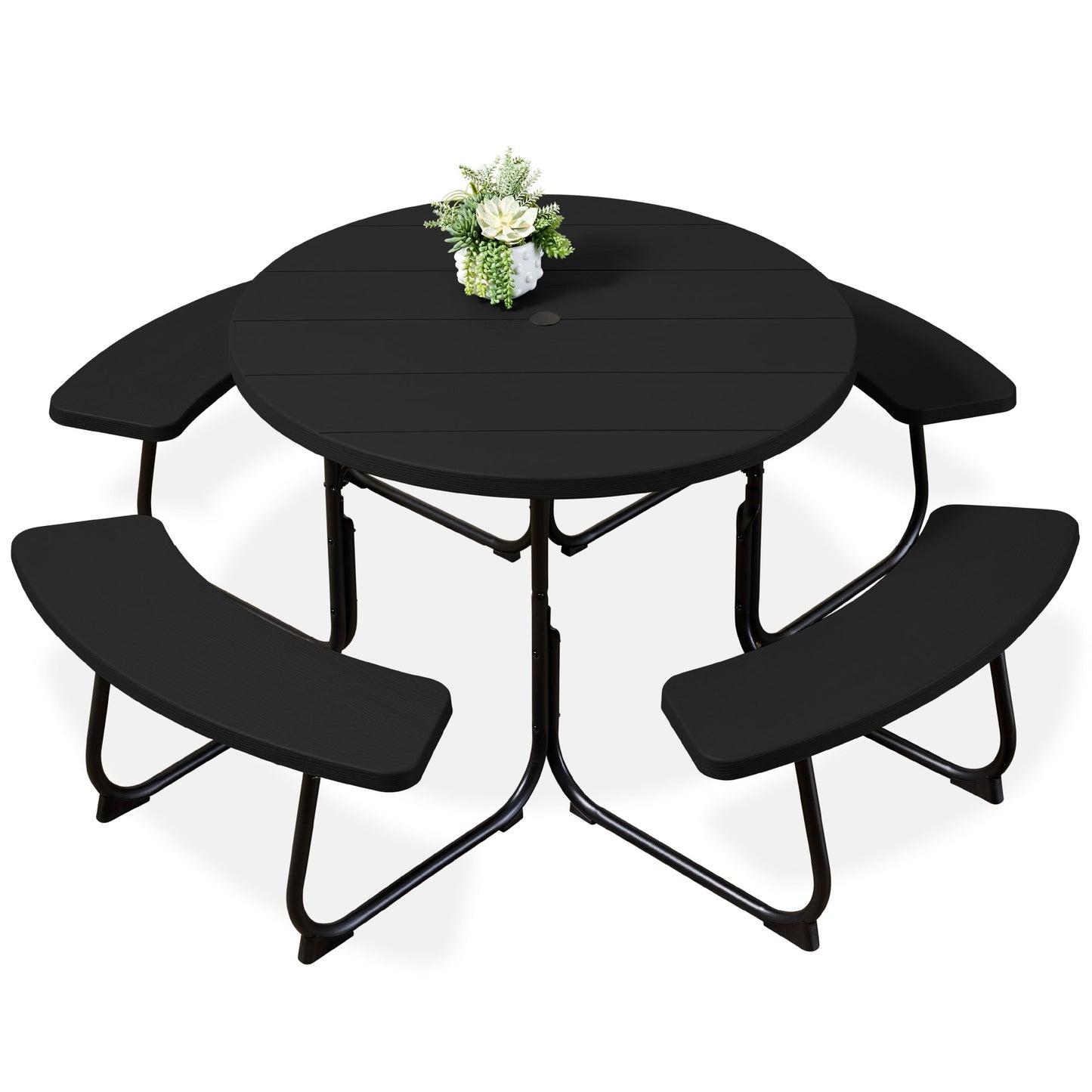 8-Person Circular Picnic Table w/ Umbrella Hole, 4 Benches