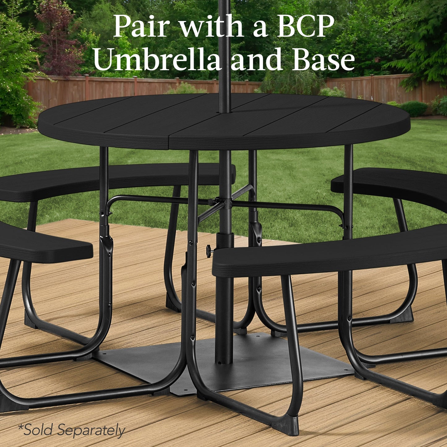 8-Person Circular Picnic Table w/ Umbrella Hole, 4 Benches