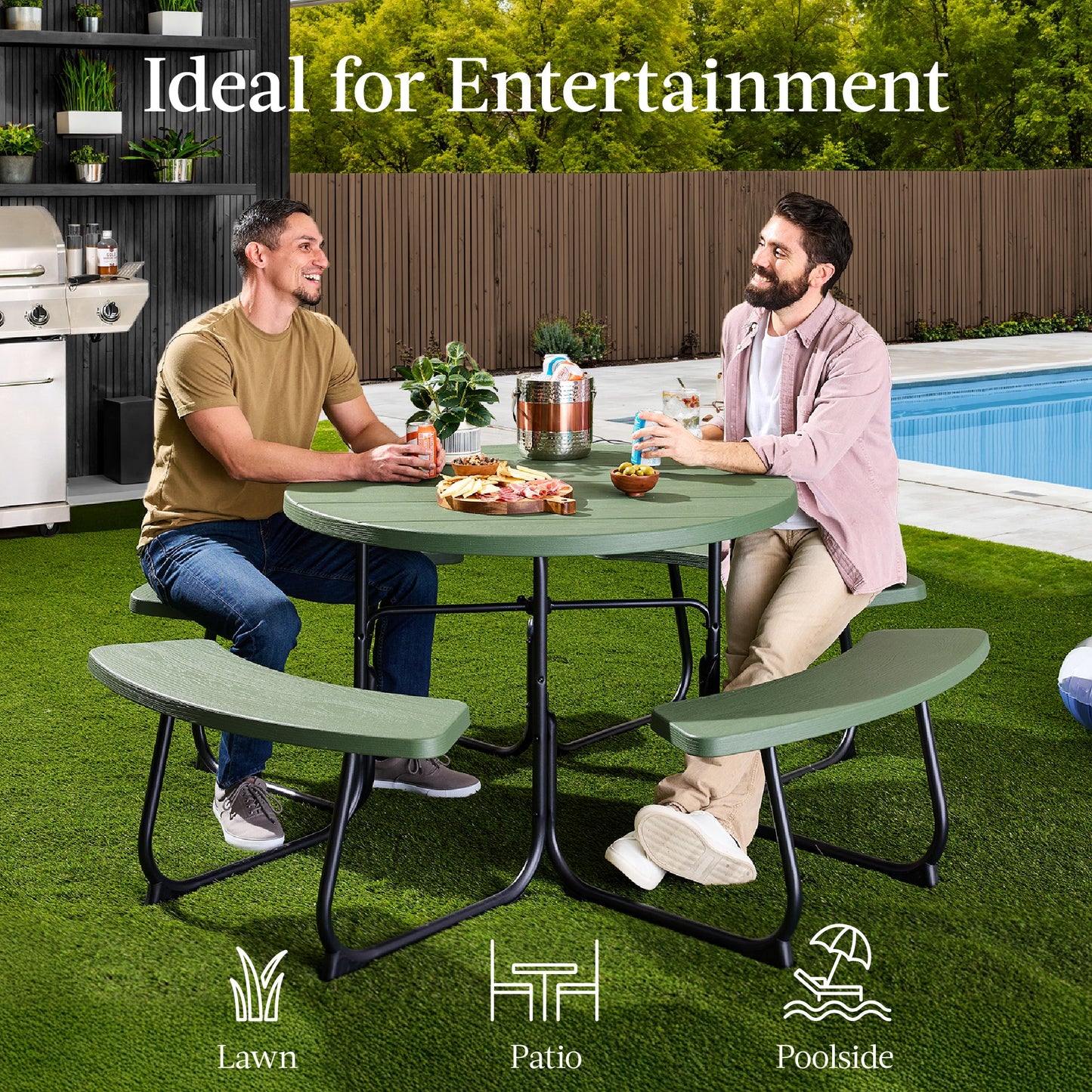 8-Person Circular Picnic Table w/ Umbrella Hole, 4 Benches