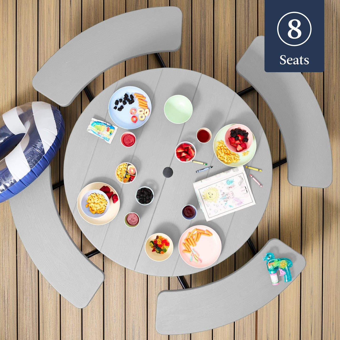 8-Person Circular Picnic Table w/ Umbrella Hole, 4 Benches