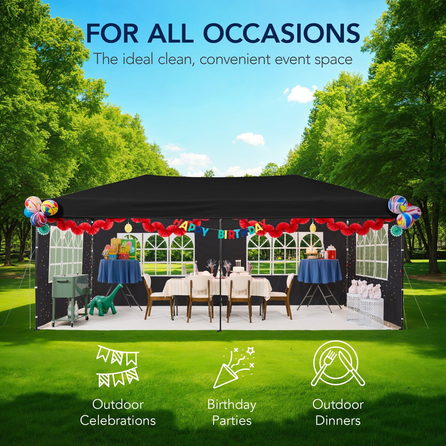 Pop Up Party Tent Canopy w/ 1-Button Easy Setup - 10x20ft