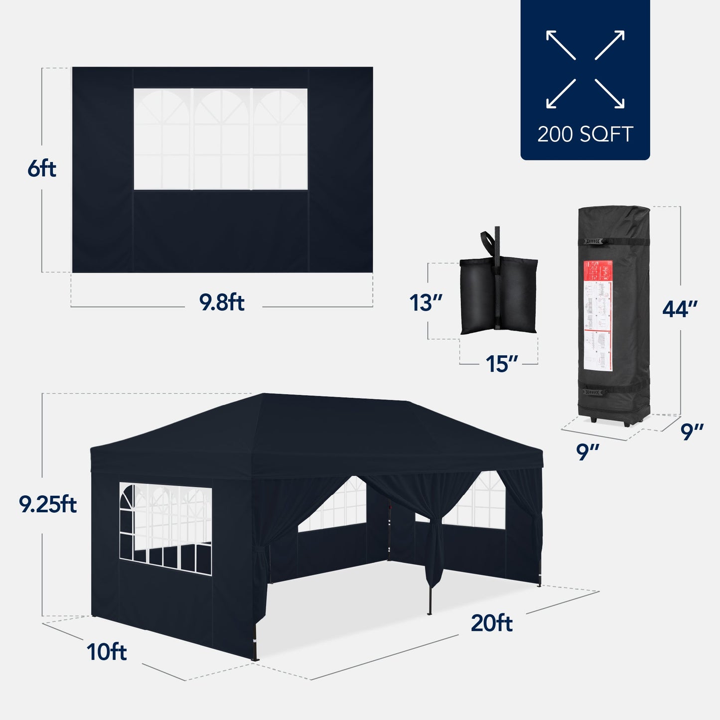 Pop Up Party Tent Canopy w/ 1-Button Easy Setup - 10x20ft
