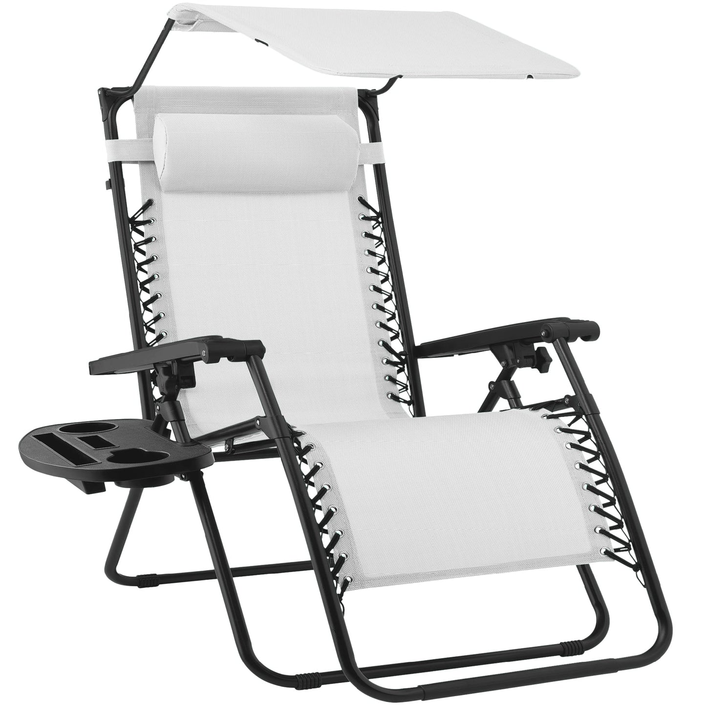 Folding Zero Gravity Recliner Patio Lounge Chair w/ Canopy, Side Tray