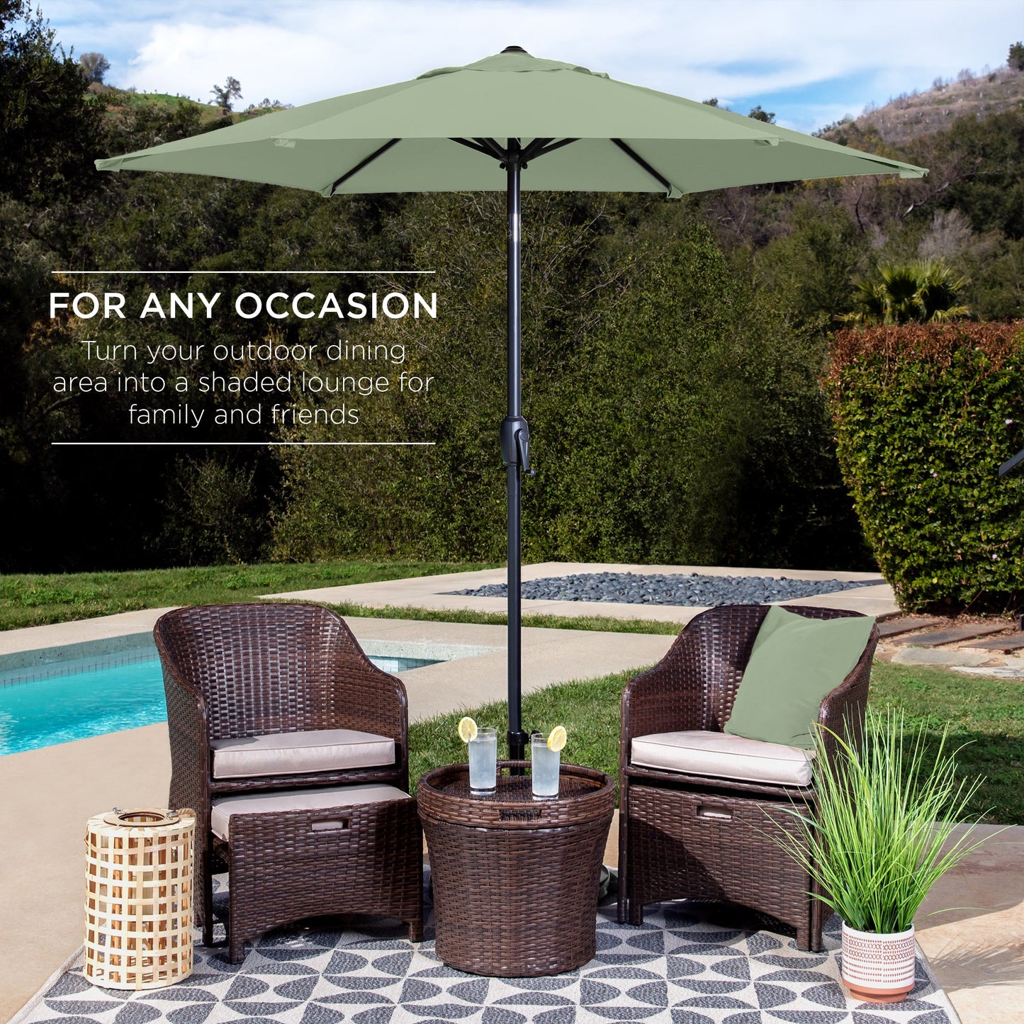 Outdoor Market Patio Umbrella w/ Push Button Tilt, Crank Lift - 7.5ft