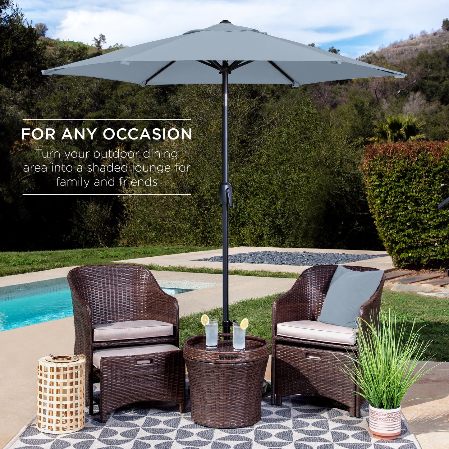 Outdoor Market Patio Umbrella w/ Push Button Tilt, Crank Lift - 7.5ft
