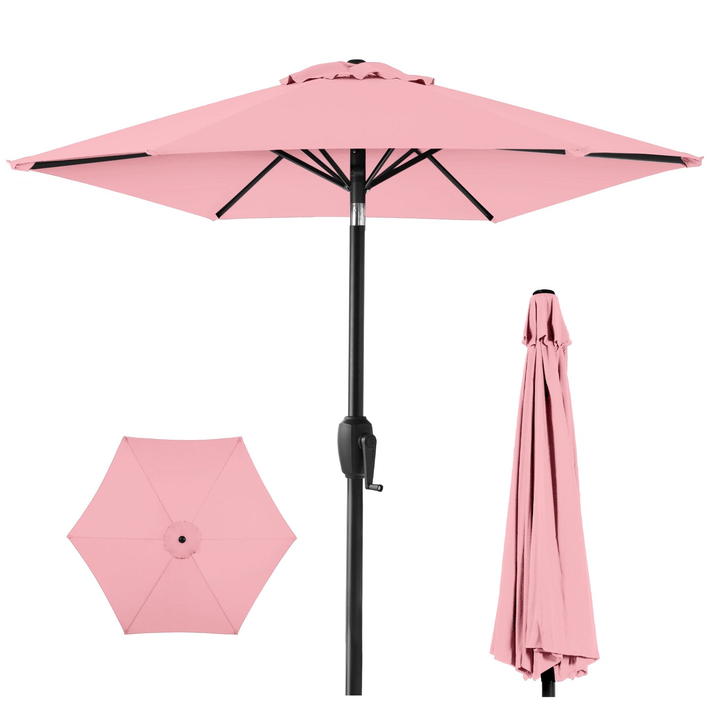Outdoor Market Patio Umbrella w/ Push Button Tilt, Crank Lift - 7.5ft