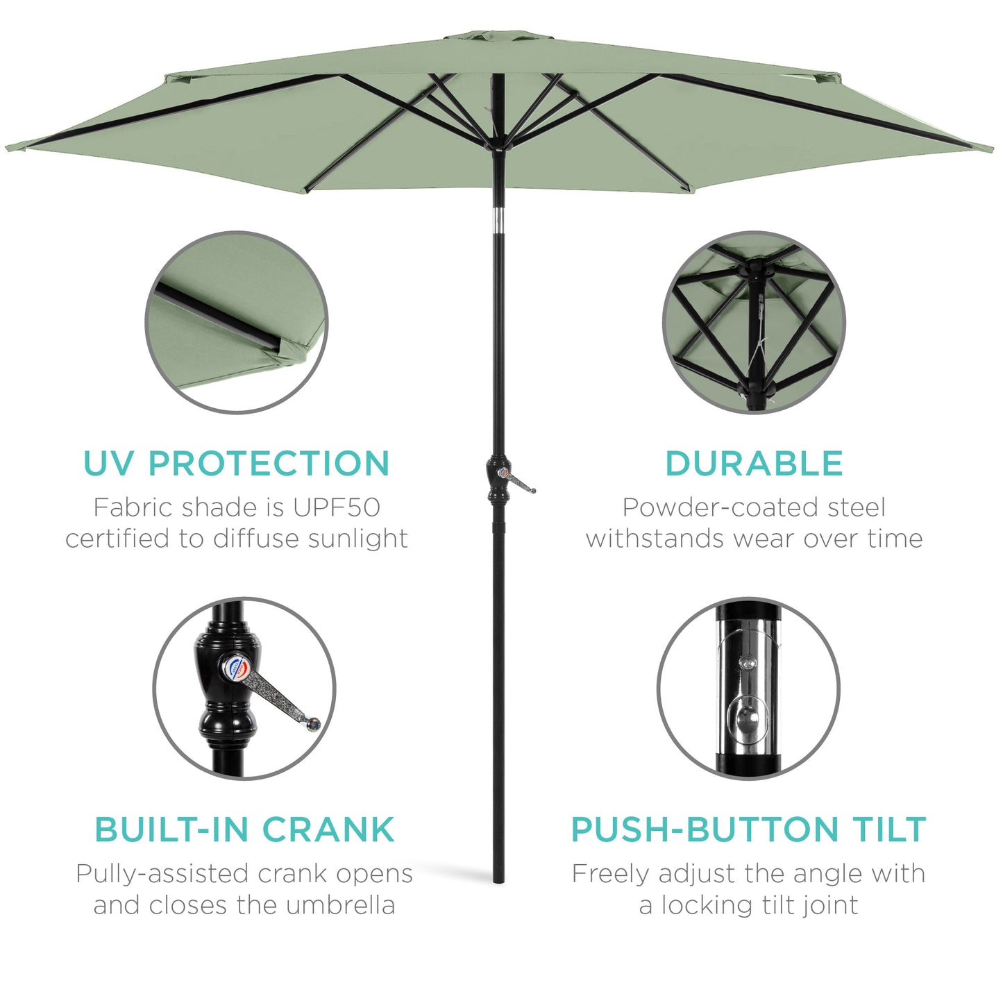 Outdoor Steel Market Patio Umbrella Decoration w/ Tilt, Crank Lift - 10ft