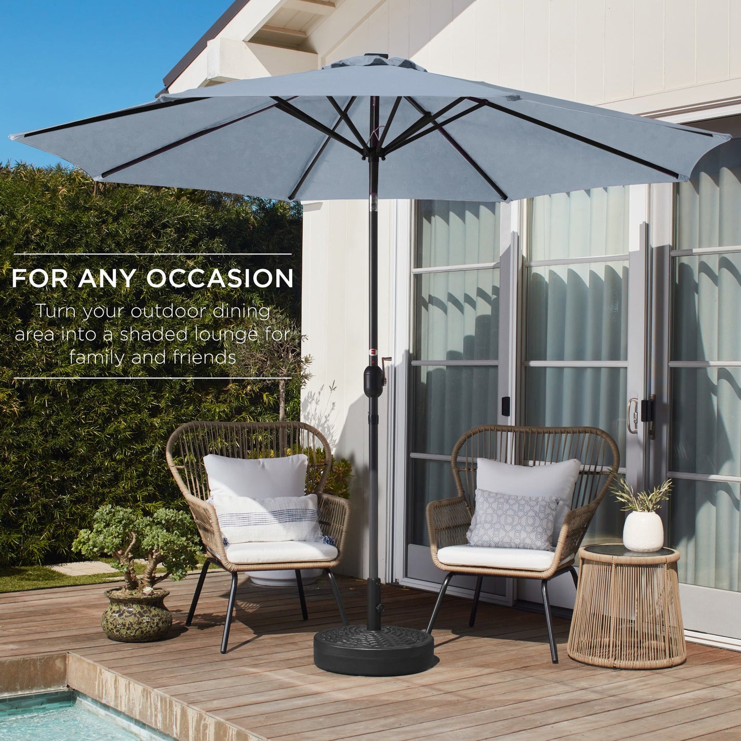 Outdoor Steel Market Patio Umbrella Decoration w/ Tilt, Crank Lift - 10ft