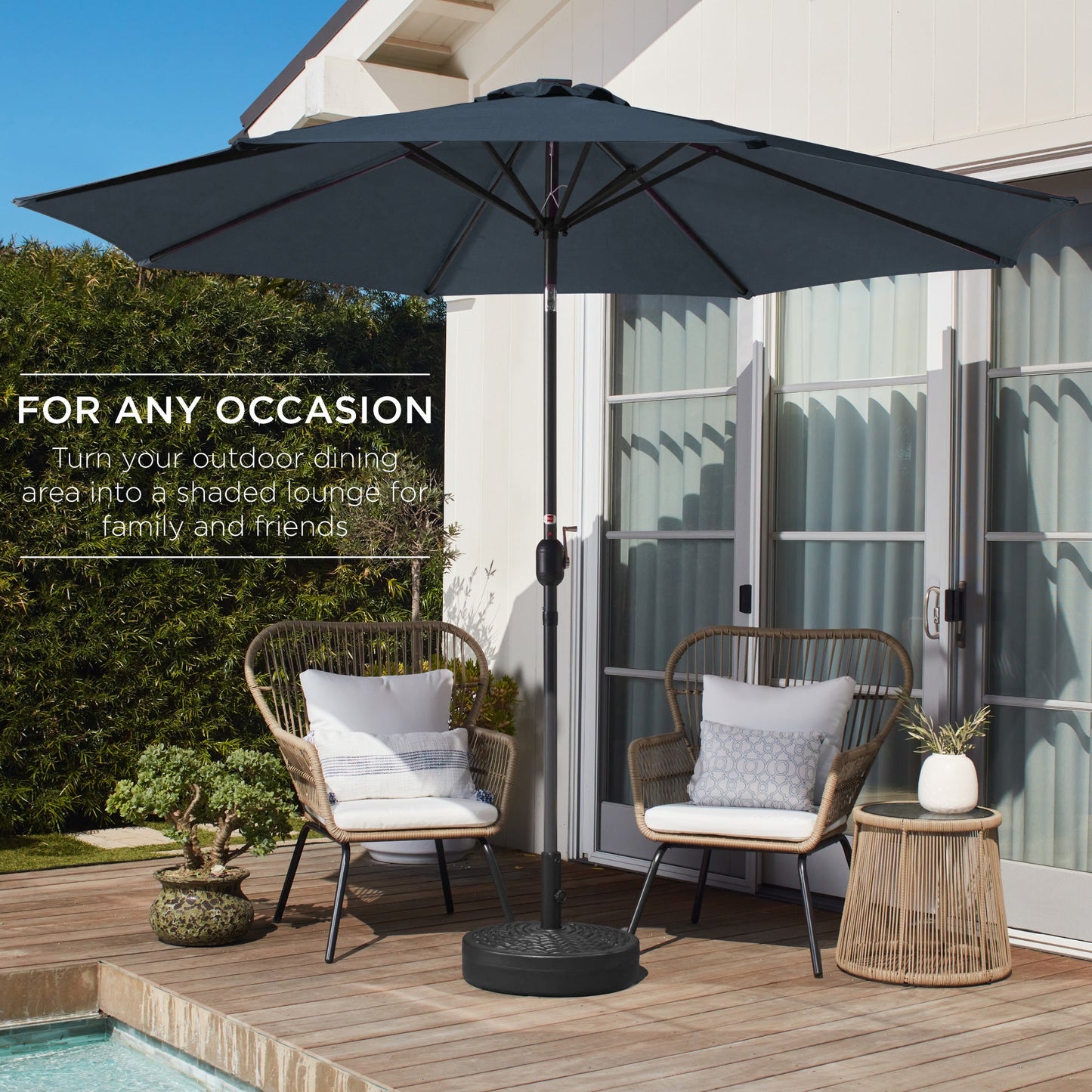 Outdoor Steel Market Patio Umbrella Decoration w/ Tilt, Crank Lift - 10ft