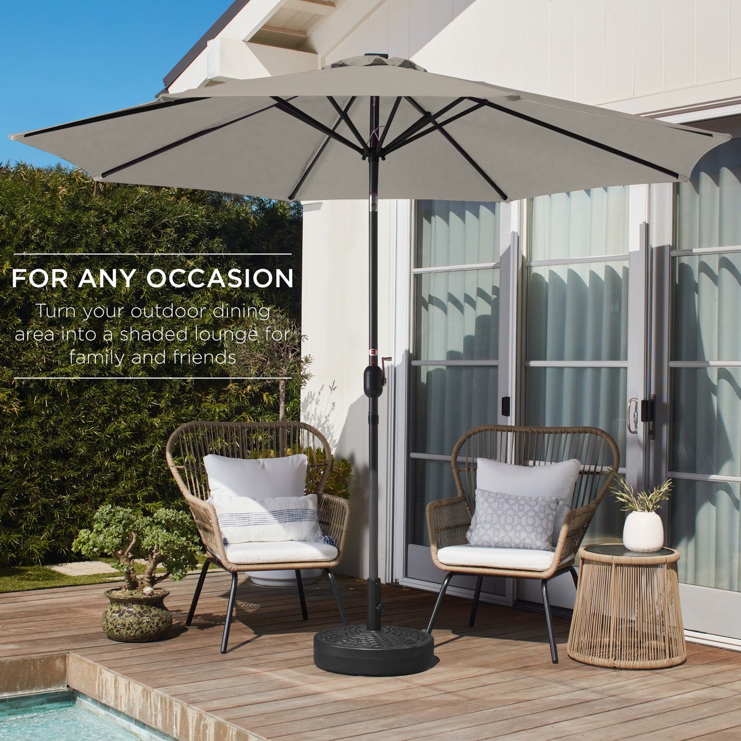 Outdoor Steel Market Patio Umbrella Decoration w/ Tilt, Crank Lift - 10ft