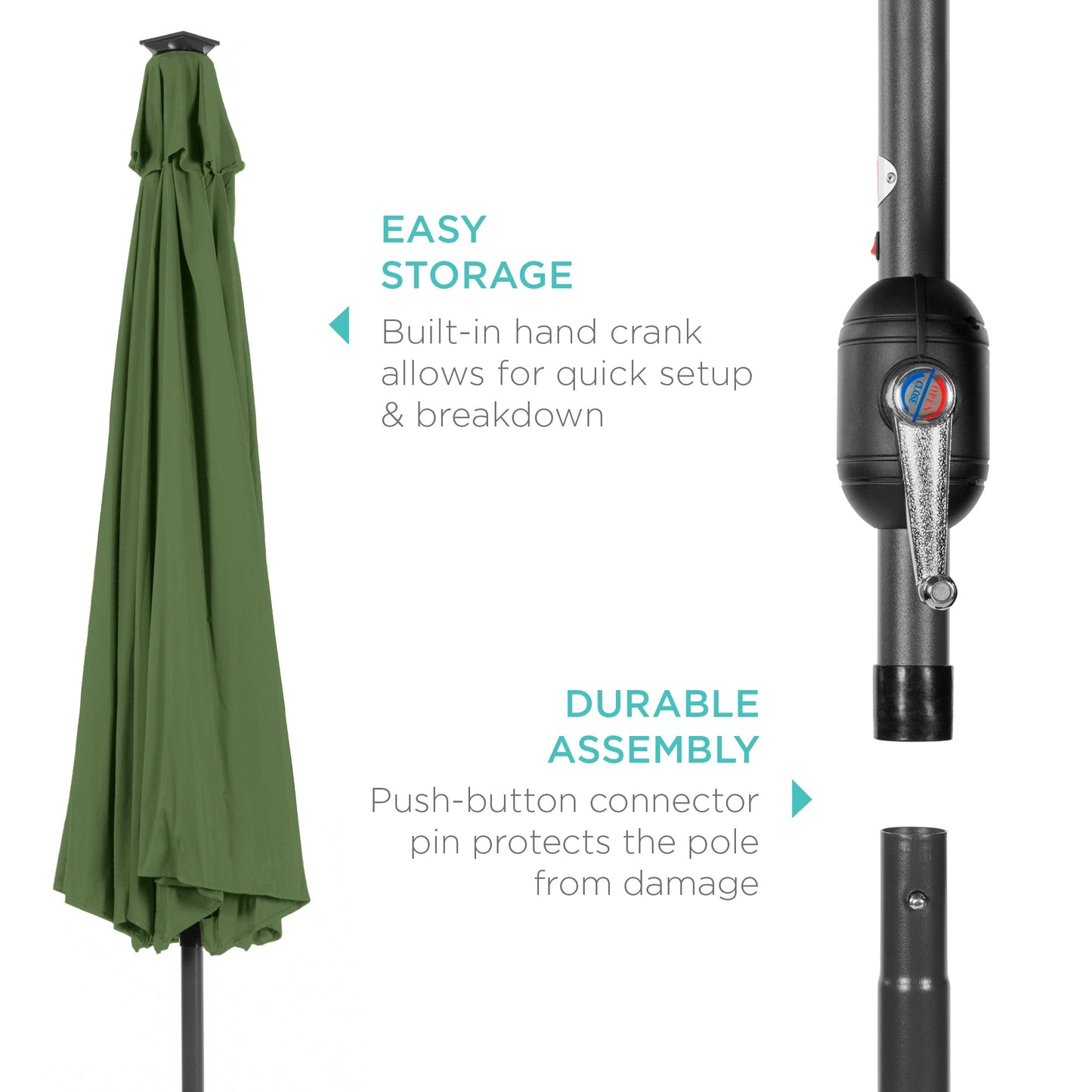 Solar LED Lighted Patio Umbrella w/ Tilt Adjustment, UV-Resistant - 10ft