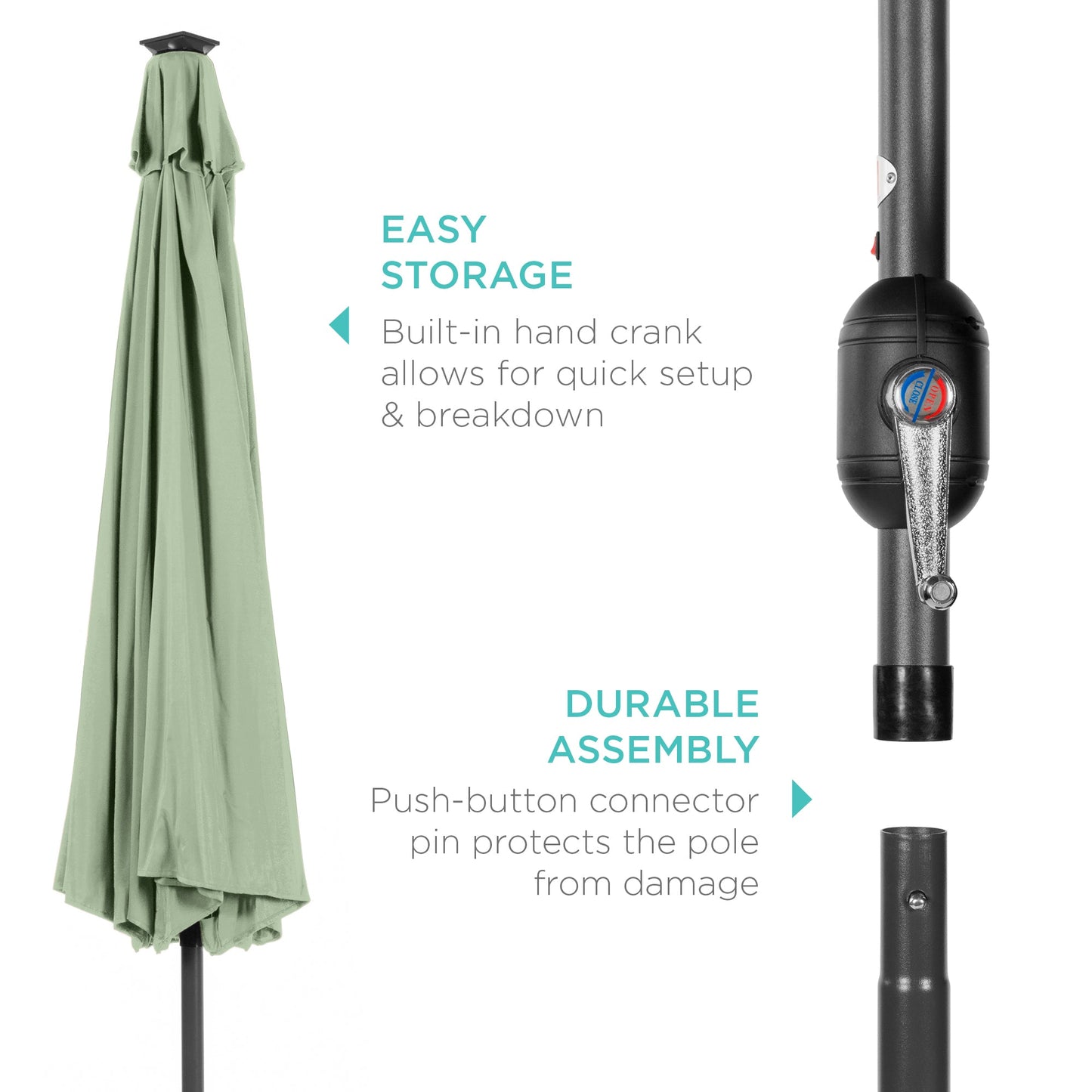 Solar LED Lighted Patio Umbrella w/ Tilt Adjustment, UV-Resistant - 10ft