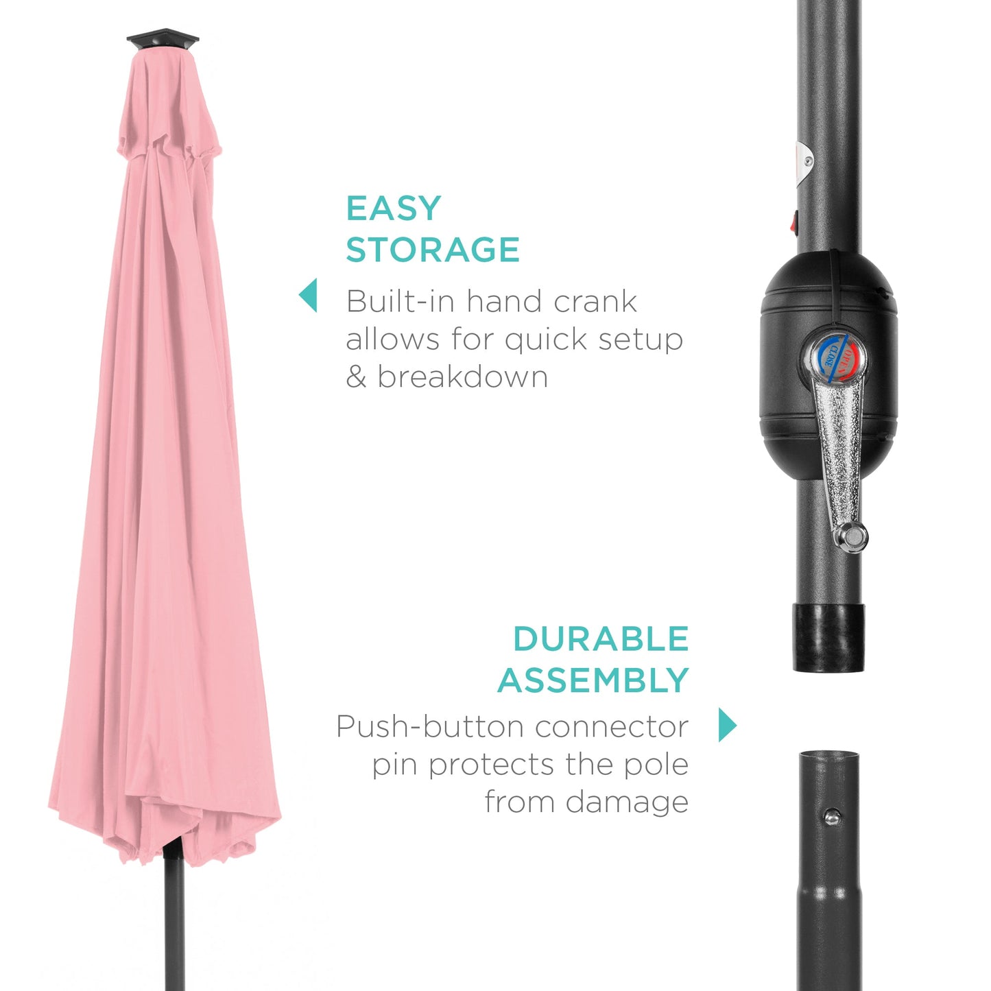 Solar LED Lighted Patio Umbrella w/ Tilt Adjustment, UV-Resistant - 10ft