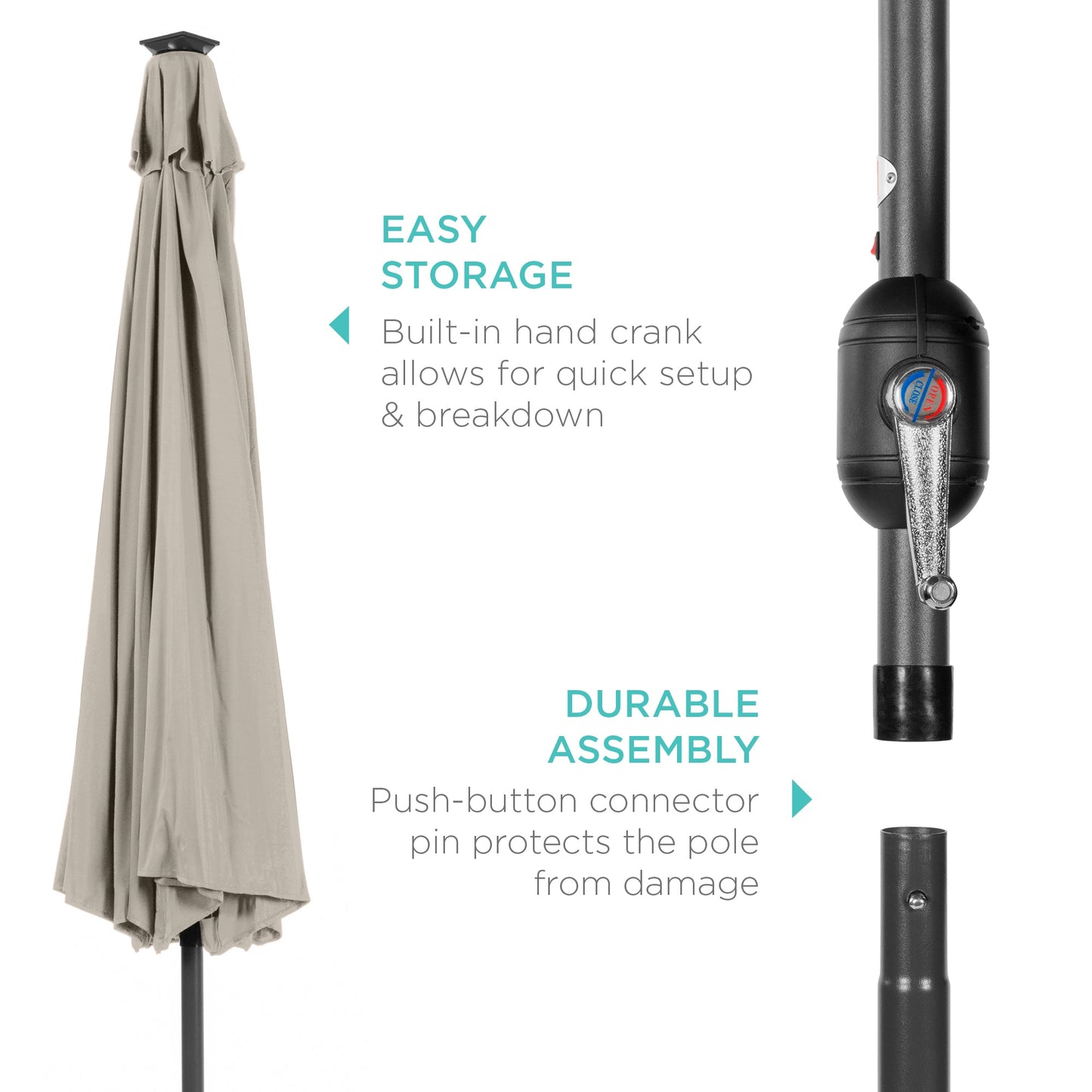 Solar LED Lighted Patio Umbrella w/ Tilt Adjustment, UV-Resistant - 10ft