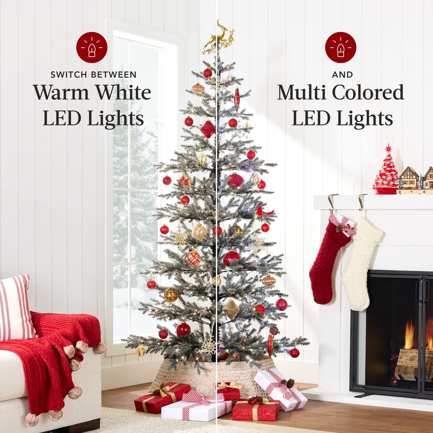 Black Pre-Lit Sparse Flocked Christmas Tree w/ 2-in-1 LEDs, Cordless Connection