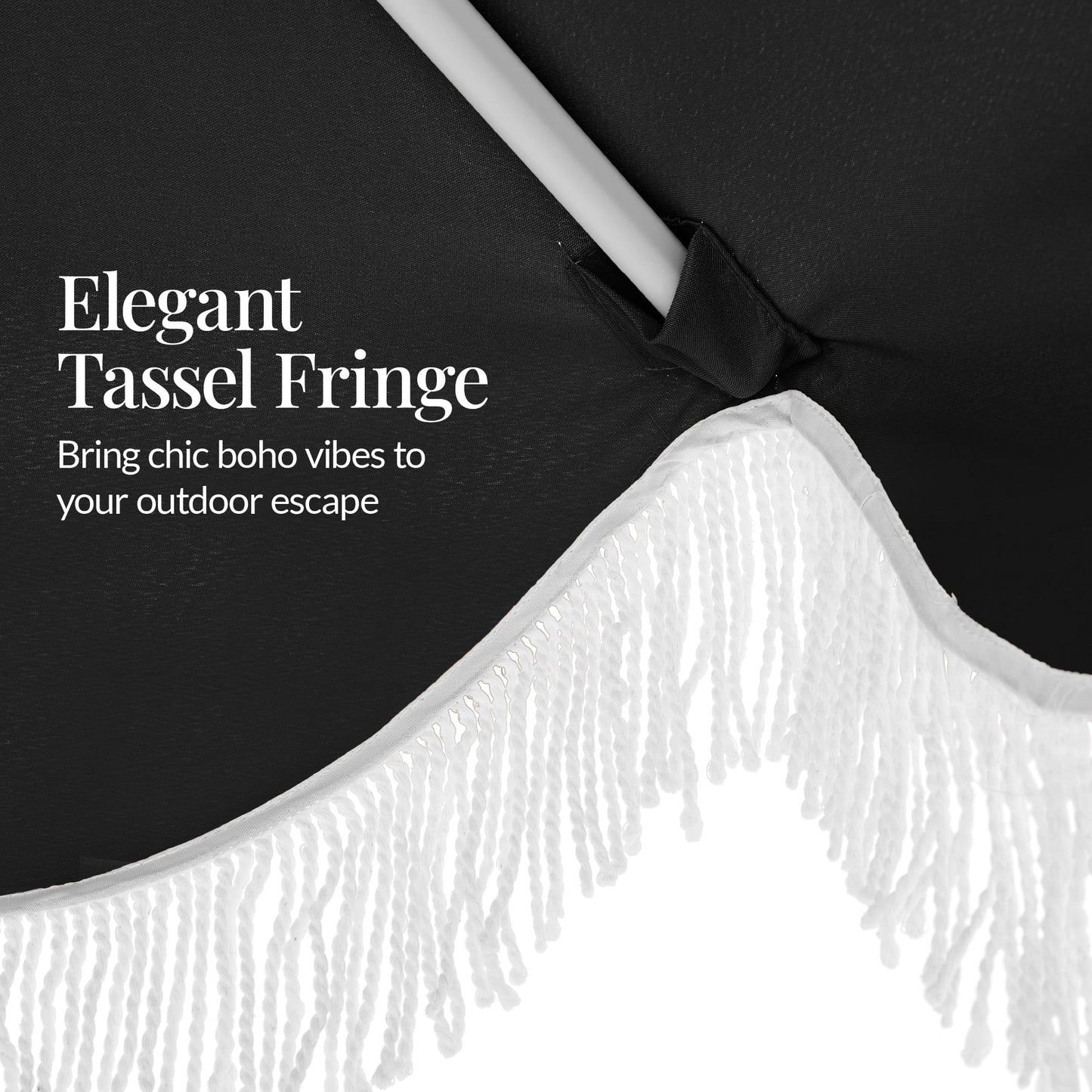 9ft Boho Fringe Umbrella  Tilt, UPF50+, Steel Pole