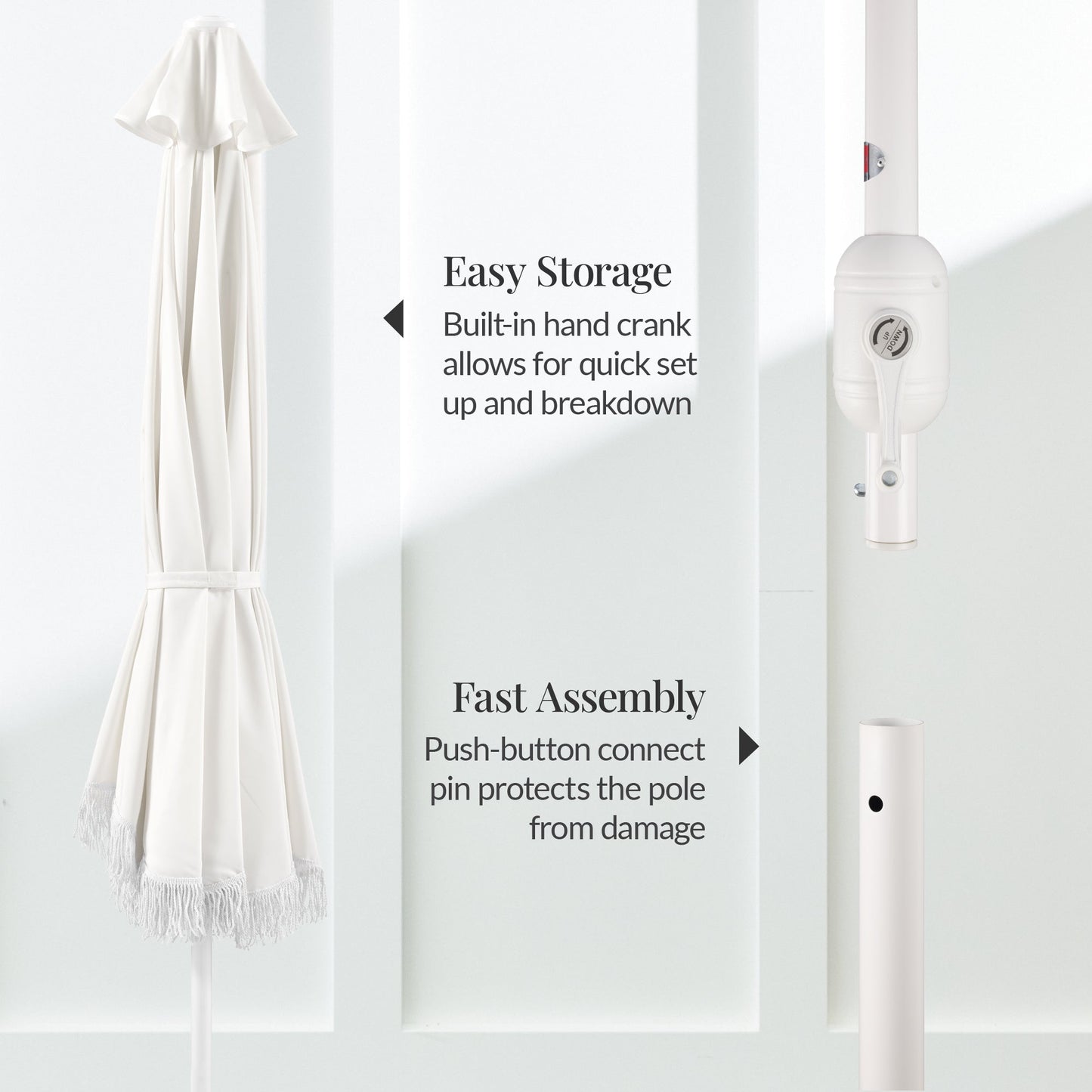 9ft Boho Fringe Umbrella  Tilt, UPF50+, Steel Pole