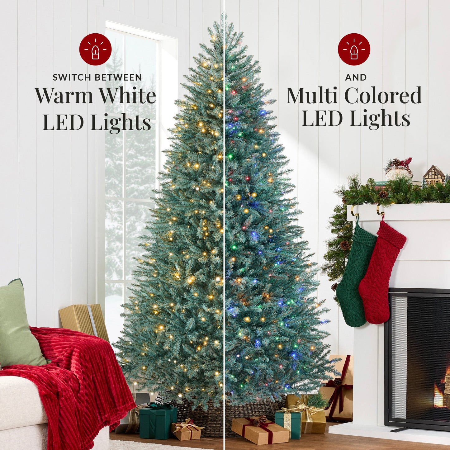Pre-Lit Premium Artificial Nordic Fir Christmas Tree w/ 2-in-1 Twinkle LEDs